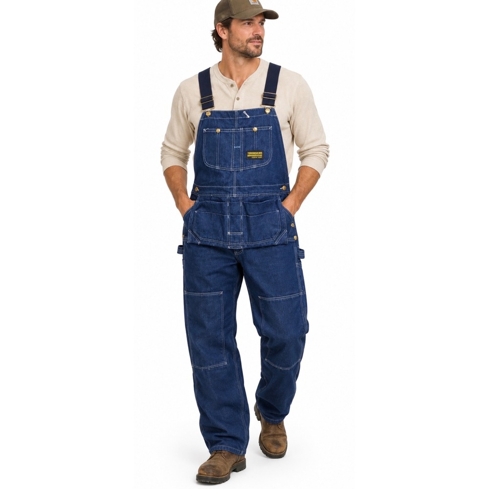 VTG Toughskins Denim Overalls Mens Size 36x32 Double Knee Tool Belt Union Made